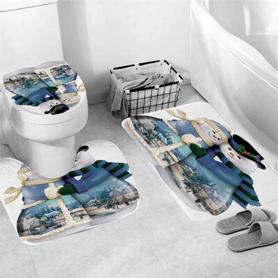 

〖Follure〗3Pcs Christmas shower Curtain Bathroom Anti-slip Carpet Rug Toilet Cover Mat Set