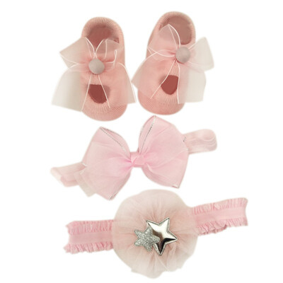 

3PCS Newborn Baby Socks Gift Boxed Bow Hairband Flowers Cute Baby Girl Socks Crown Christmas Birthday Gift Princess Socks
