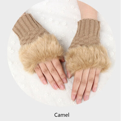 

New Fashion Women Winter Warmer Fingerless Gloves Knitted Faux Rabbit Fur Wrist Mitten