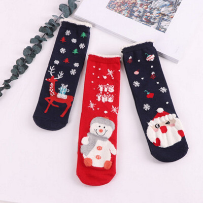 

3 Pairs Child Socks Children Cute Ruffle Christmas Cartoon Print Comfortable Tube Length Anti-slip Princess Casual Socks