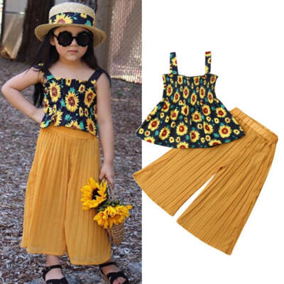 

US Summer Kids Baby Girl Clothes Sunflower Vest Tops Pants 2PCS Outfit Sunsuit