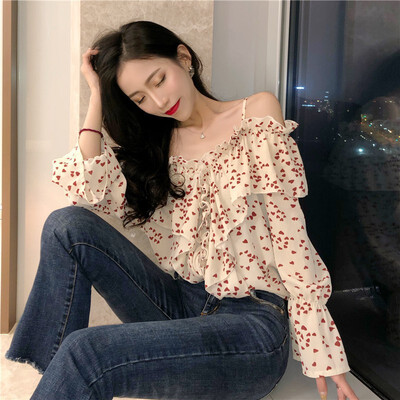 

Autumn Chiffon Shirt Women Korean Style Off Shoulder Sexy Blouse Chic Grunge Stranger Things Female Fall Clothes