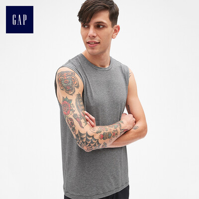 

GAP flagship store mens GapFit series breathable sleeveless round neck sports T-shirt 396049 stone ash gray S