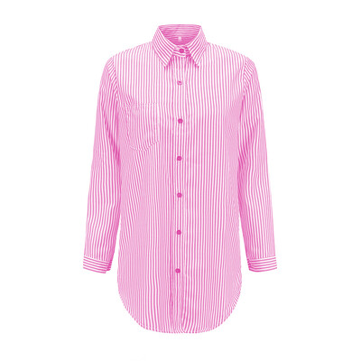 

Women Vintage Stripes Print Lapel Shirt Loose Single-breasted Long Sleeve Blouse
