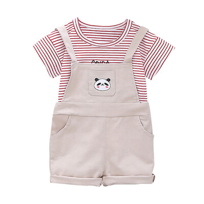 

Baby Boy Clothes Summer Baby Boys Girls Short Sleeve Stripe Letter Print T-shirtSuspender Pants Children Casual Outfits Sets