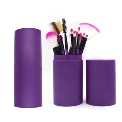 

12 Pcs Eye Makeup Brush Set Eyeshadow Eyeliner Blending Pencil Makeup Brushes Rose Purple Handle Plastic Pot