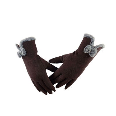 

Women Fall Winter Warm-Keeping Screen Touching Gloves Fashion Simple Bowknot Thick Windproof Gloves