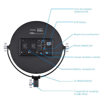 

Andoer OLED-260S 3200K-5600K Bi-Color Temperature Dimmable LED Video Light Fill Light CRI 95 30W Output Adjustable Brightness