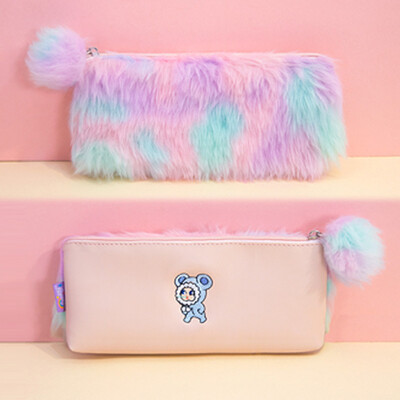 

Rainbow Color Pencil Case Plush School Pen Bag Leather Plush Pencil Bag Coin Purse Phone Bag Mini Handbag Kids Candy Bag