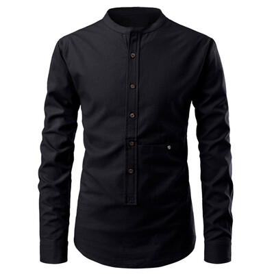 

Toponeto Stylish Mens High Quality Casual Fashion Glossy Long Sleeve Henry Collar Shirt