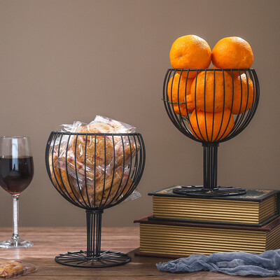 

Wine Cup Shape Decorative Metal Wire Fruit Basket Vegetable Bread Snacks Storage Bowl Holder Stand Kitchen Storage Container
