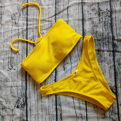 

Solid Two Piece Bikini Set Summer Women Swimsuits Straps Lace Up Bandeau Top Sexy Off Shoulder Swimsuit Elegant Swimwear