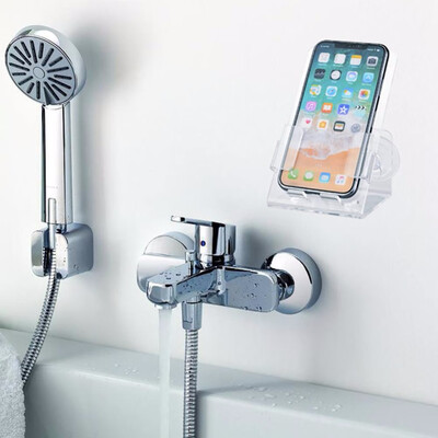 

House Ur Home Updated Stronger Bathtub & Shower Cell Phone Case Stand Holder Caddy Tray Mount Two Powerful Strong Suction Cups