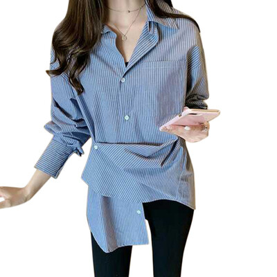

Womens Tops&Blouses Vintage Long Sleeve Shirt 2019 Women Clothes Striped Korean Ladies Tops Fashion Clothing