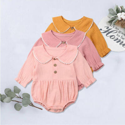 

UK Toddler Baby Girl Kid Doll Tie Button Long Sleeve Romper Outfit Clothes 0-24M