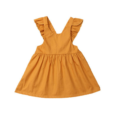 

Summer Casual Baby Girls Flare Sleeve Solid Print Dress Kids Toddler Sleeveless Pageant Sundress Cute Dress 3-7Y