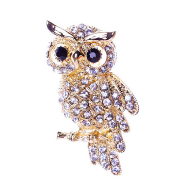 

1pc Lovely Gold Owl Shape Champagne Crystal Brooch Pin Party Women Gifts Stylish
