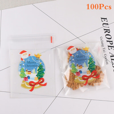 

100Pcs Cute Christmas Cookie Treat Bags Candy Gift Bags for Bakery Biscuit Chocolate Snacks Dessert Sweets Gifts Decor Supplies