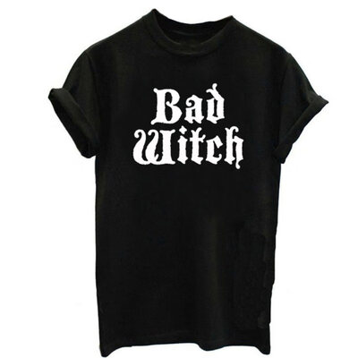 

GoodBad Witch Letter Print Halloween Tee Women Short Sleeve O-Neck T-Shirt