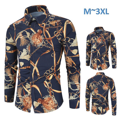

Toponeto Mens Autumn Winter Casual Turn-down Collar Button Print Long Sleeve Top Blouse
