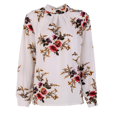 

Women Long Sleeve Petal Shirts Elegant Ink painting Print Chiffon Chinese Style Blouse Autumn Ladies Blusas