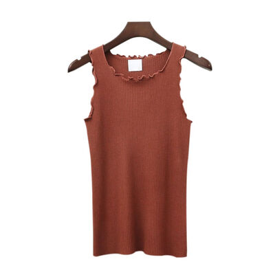 

Women Fungus Round Neck Solid Cotton Knitted Basics Top Sleeveless Casual Vest