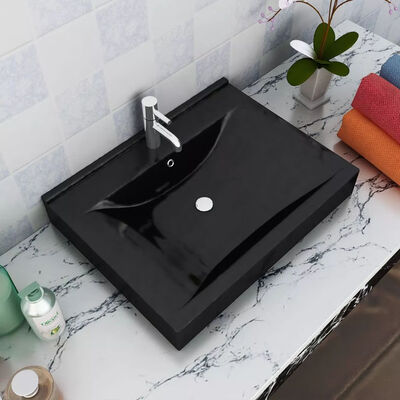 

Luxury Ceramic Basin with Faucet Hole 236"x181" Black