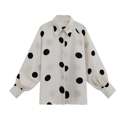 

2019 chiffon long sleeves spring&summer new womens white Vintage wave point loose slim Korean shirt