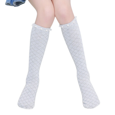 

Baby Children Girl Cotton Middle Tube Socks Grated Pearl Mesh Knee High Socks Age 3-12
