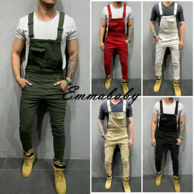 

Mens Casual Cotton Jumpsuits Overalls Bib Pants Suspenders Romper Trousers