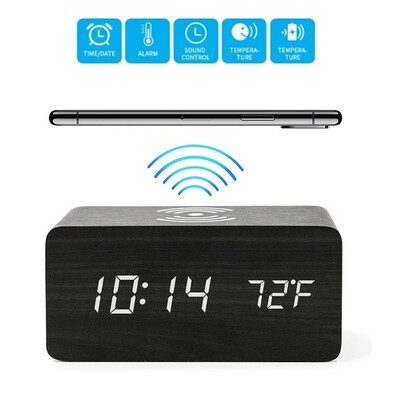 

New Wireless Charger LED Digital Alarm Clock Thermometer Qi Wireless Charging Pad Desk Clock