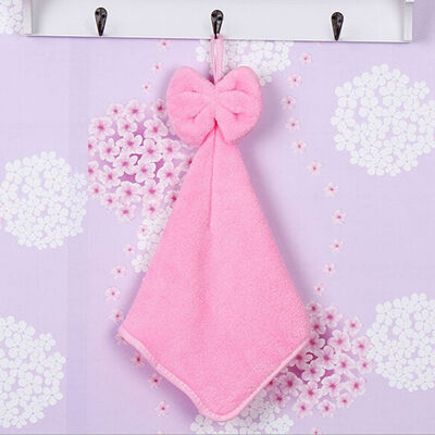 

Four colors Bow-Knot Coral Velvet Absorbent Hand Towels Hanging Kitchen Towel