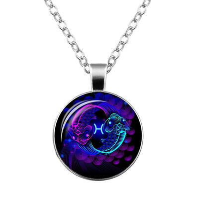

12 Constellation Sign Pendant Necklace Galaxy Constellation Design Horoscope Astrology Necklace For Women Men Glass Cabochon Jew