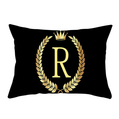 

J to R Letters Black Rectangular Crown Pillow Case Soft Peach Velvet Decorative Pillowcase for Home