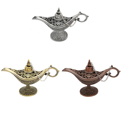 

Carving Hollow Zinc Alloy Magic Lamps Retro Ornaments Incense Burner Retro Wishing Oil Light Home Decor Gift