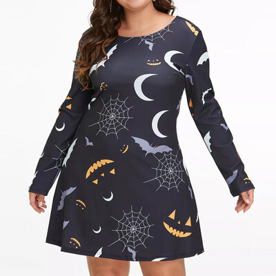 

Tailored Women Casual O-Neck Halloween Print Zipper Long Sleeve Evening Party Mini Dress
