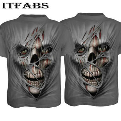 

Men Fashion Short Sleeve Crew Neck Funny Skull 3D Print T-Shirt Casual Tops Tee