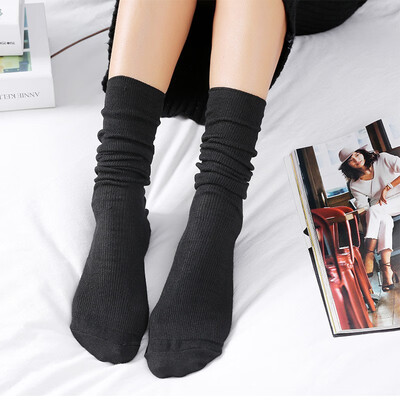 

Winter Warm Cotton Thin Women Socks Solid Color Retro Sen Short Boots Socks Long Tube Socks Ladies Pile Socks