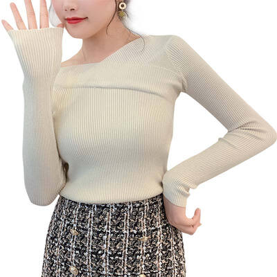 

Bottoming Sweater Women 2019 New Autumn Winter Sweet Loose Neckline Slim Solid Color Knitted Long Sleeve Casual Shirts Sweater