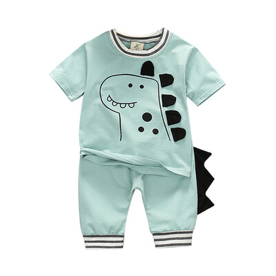 

Summer Boys Cartoon Dinosaur Print Pattern Tops Blouse T-shirtShorts Casual Short Sleeve Outfits Sets