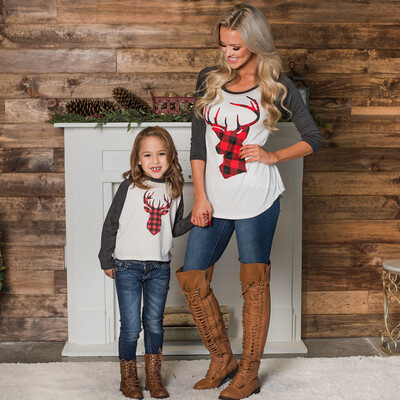 

Lovely Children Christmas Parent-Child Sweater Autumn Baby Girls Print Sweater Long Sleeves Casual Round Collar Sweet Tops