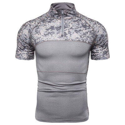 

Toponeto Men Outdoor Casual Camouflage Print Zipper Sport Short Sleeve T-shirt Top Blouse