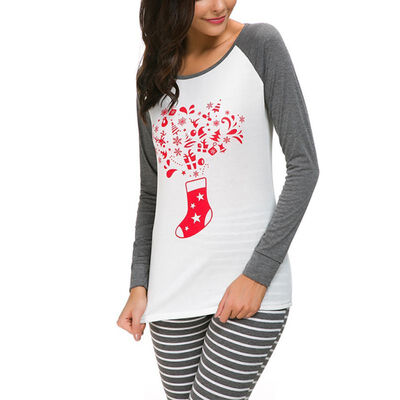 

Womens Pajamas Sets Christmas Round Neck Printed Sleepwear Nighty Female Casual Autumn Winter Pajamas