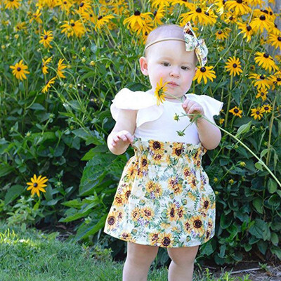 

Summer Newborn Baby Girls Clothing Sunflower SkirtRuffles Sleeve Tops T-shirt 2pcs Set Sunsuit Toddler Infant Baby Girl Clothes