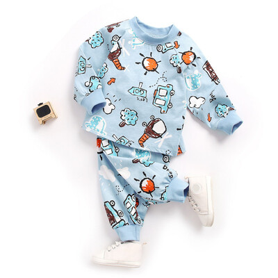 

Cute Children Set 0-4T New Autumn Baby Kids Girls Boys Long Sleeve Cartoon Print BlousePants Pajamas Sleepwear Set