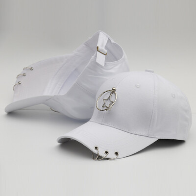 

New Cap Female Korean Chaopai Joker Student Stars with Spring&Summer Street Iron Ring Hip Hop Baseball Cap Male
