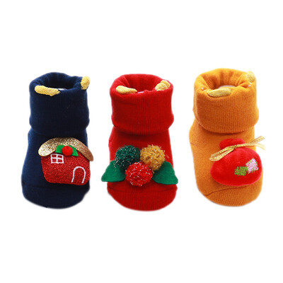 

New 3 Pair Newborn Baby Christmas Cartoon Soft Soled Thicken Sock Boys Girls Infant Toddler Anti-slip Floor Socks