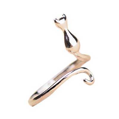 

Pretty Silver Sterling Accessories New Women Cat Ring Opening Ring Girls Cute Silver