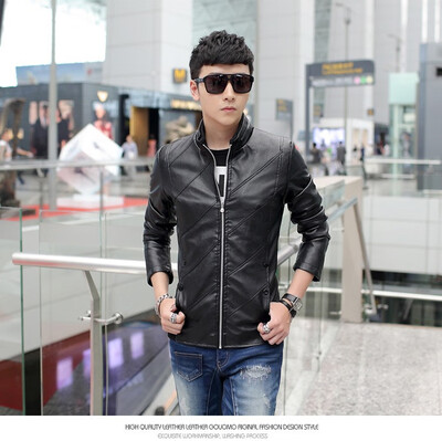 

Mens coat winter new thickened plush leather jacket youth PU leather jacket trendy mens wear