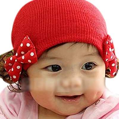 

Winter New Girls Hat Fashion Cute Wig Flower Hair Children Baby Kids Cap Floral Warm Knitted Earmuff Wig Caps Baby Accessories